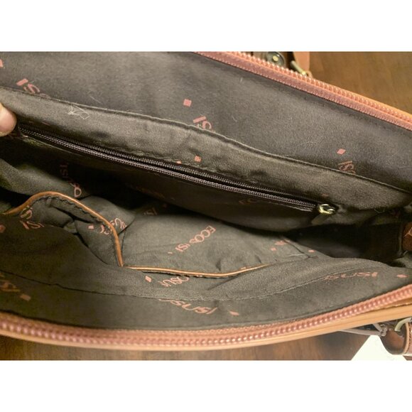 Ecosusi Brown Leather Crossbody Messenger Bag Adjustable Strap - Picture 6 of 9